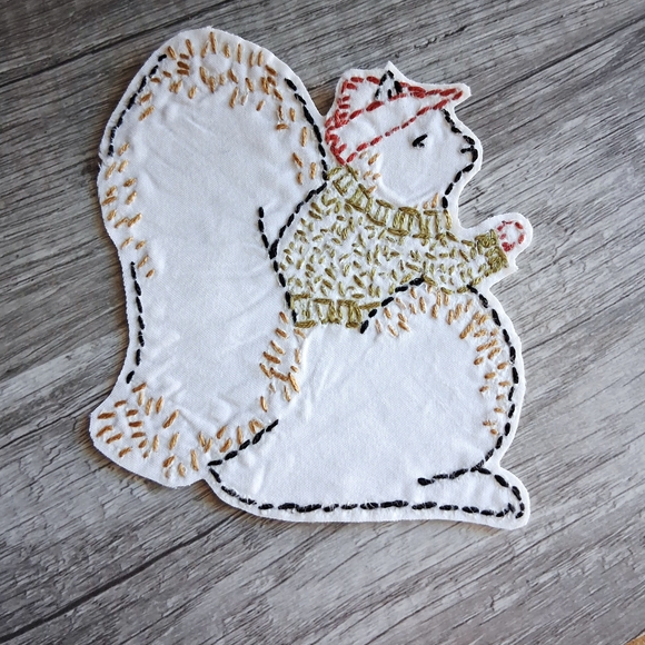 Handmade Accessories - Embroidered Squirrel Patch - Multicolor